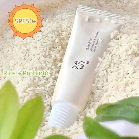 SPF50+ Sunscreen Korean Rice Probiotic Solar Blocker Skin Whitening Cream Anti UV Sun Block Facial Moisturizer Seaside Sunblock - Korean Glow