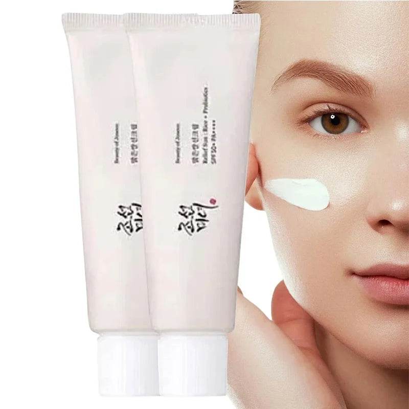 SPF50+ Sunscreen Korean Rice Probiotic Solar Blocker Skin Whitening Cream Anti UV Sun Block Facial Moisturizer Seaside Sunblock - Korean Glow