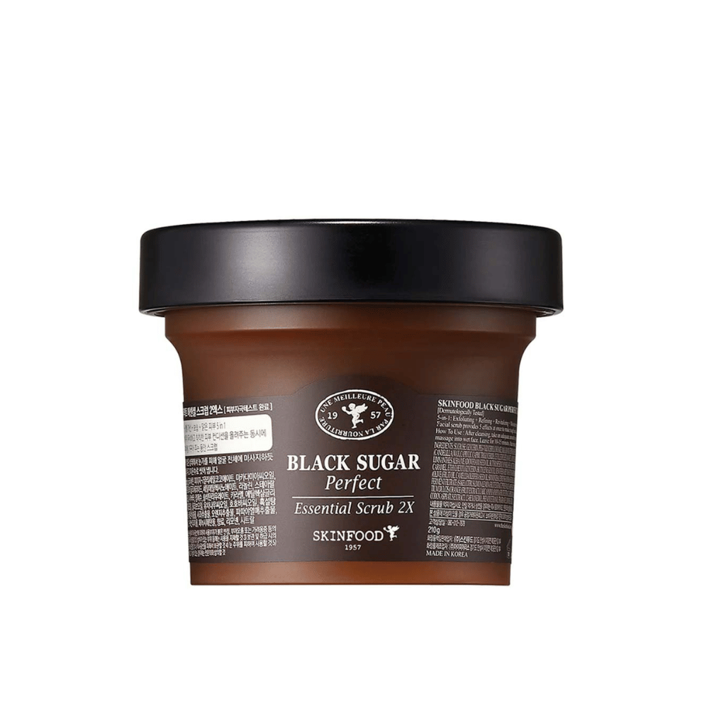 SKINFOOD Black Sugar Perfect Essential Scrub 2X – Exfoliante facial by SKINFOOD – exfoliante facial coreano, size 100 g, color Black at Korean Glow